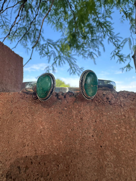 Double the LOVE Handmade Turquoise & Sterling Silver Adjustable Cuff Bracelet GREEN