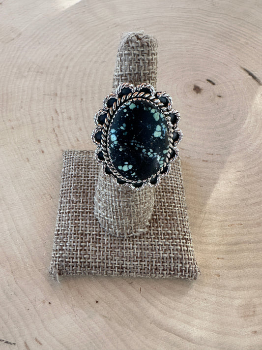 Beautiful Handmade New Lander Turquoise And Sterling Silver Adjustable Statement Ring