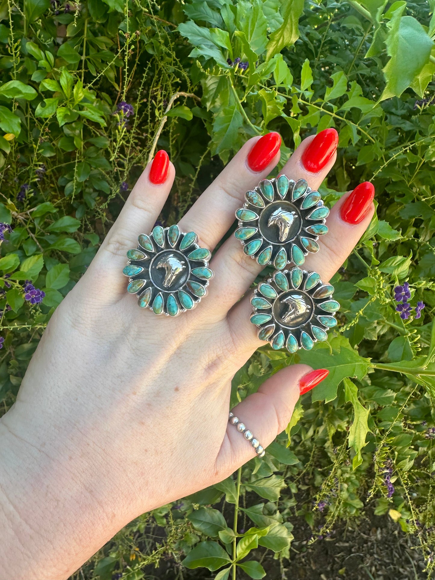 Beautiful Handmade Turquoise And Sterling Silver Horse Adjustable Ring