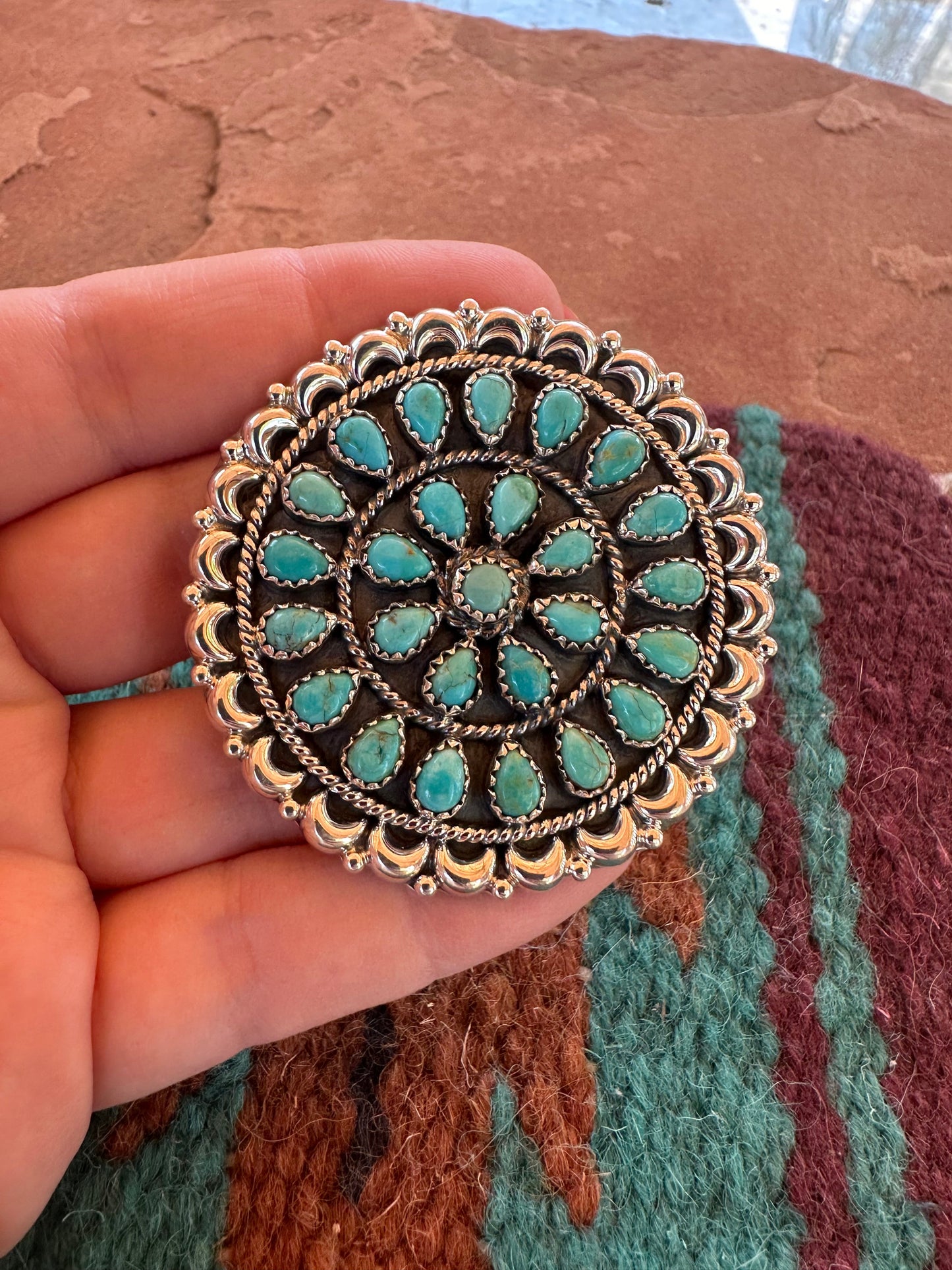 Handmade Sterling Silver & Turquoise Cluster Adjustable Ring by Nizhoni