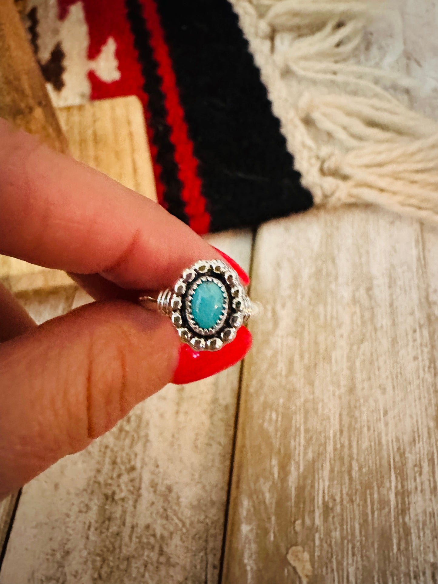 Navajo Turquoise & Sterling Silver Shadowbox Ring Size 4