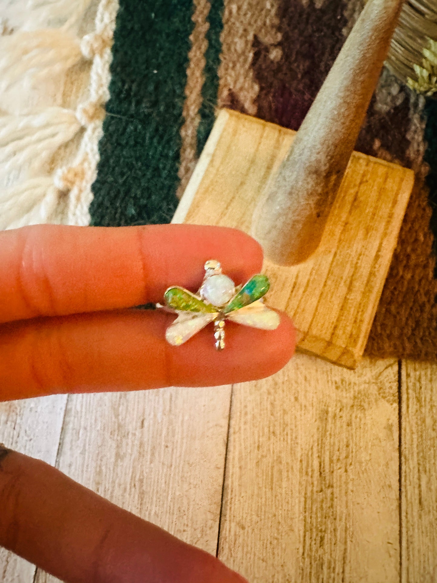 Navajo Sterling Silver, Green & White Opal Dragonfly Ring