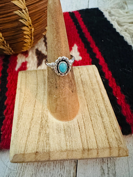 Navajo Turquoise & Sterling Silver Shadowbox Ring Size 4