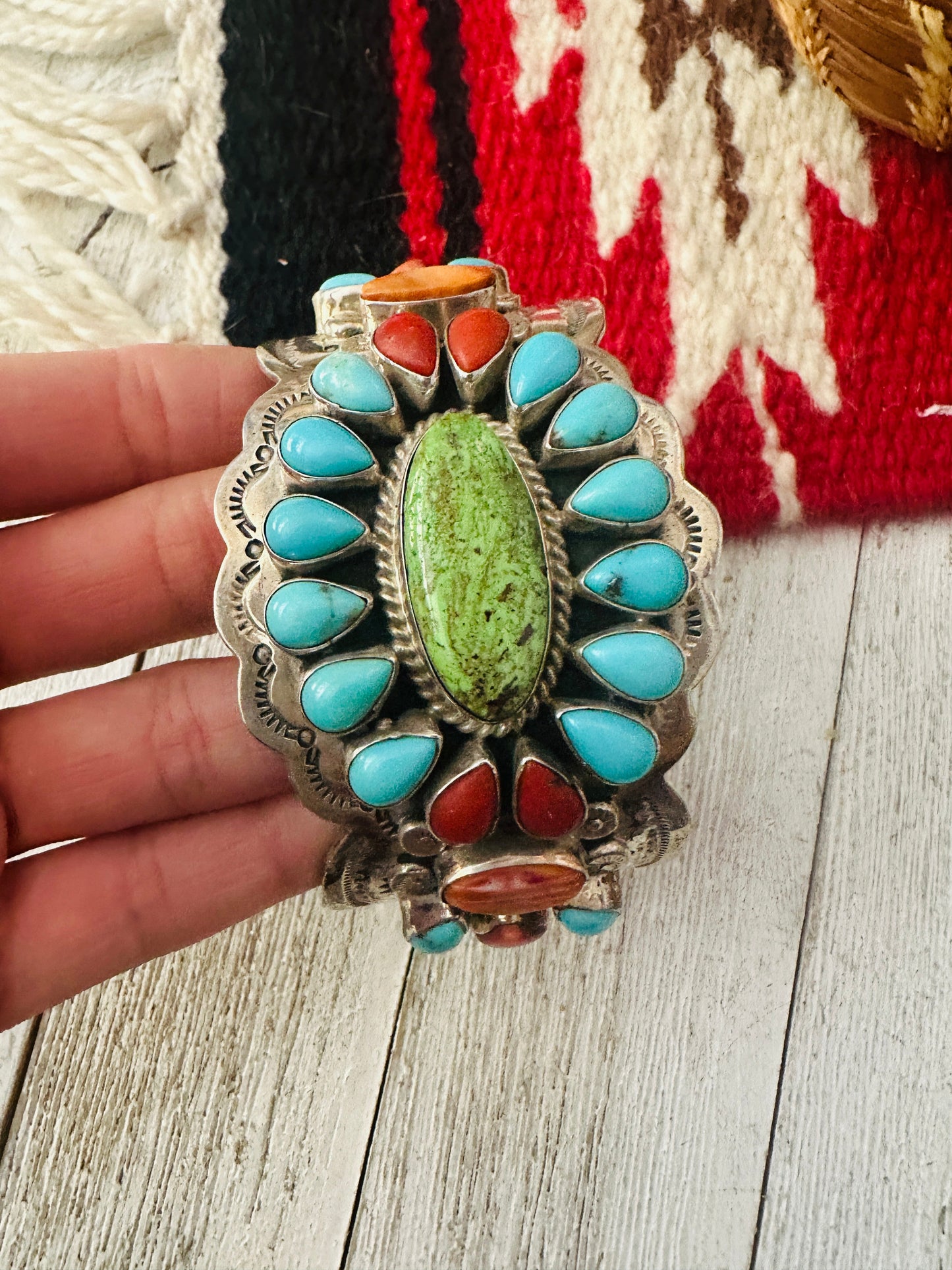 Bobby Johnson Turquoise, Spiny Sterling Silver Cuff Bracelet