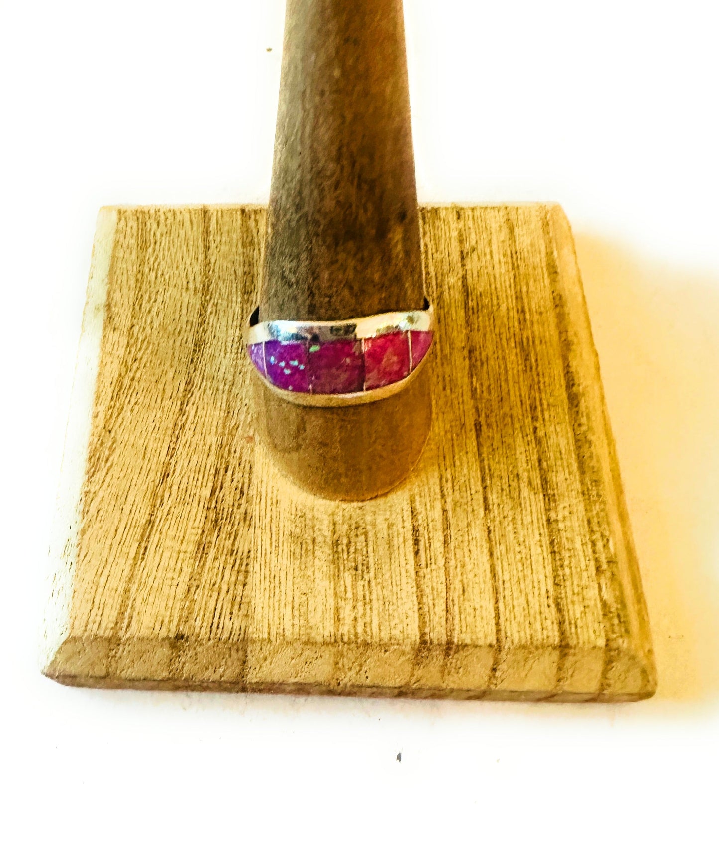 Navajo Sterling Silver & Pink Opal Inlay Band Ring