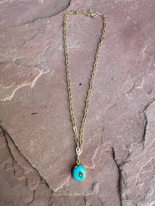 “The Golden Collection” THE SONORAN Handmade Natural Sonoran Mountain Turquoise 14k Gold Plated Necklace CIRCLE