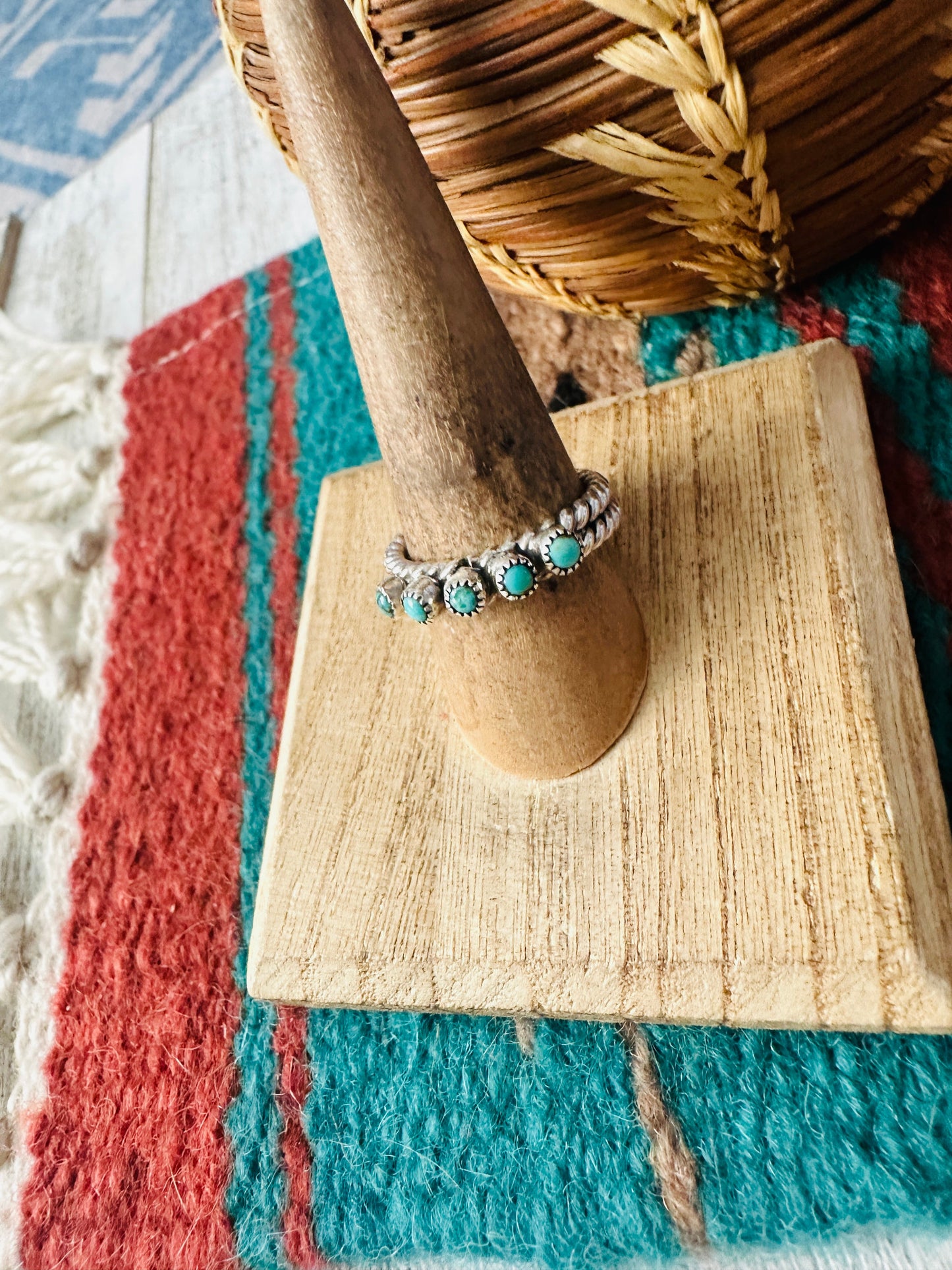 Navajo Sterling Silver & Turquoise Twisted Band Ring