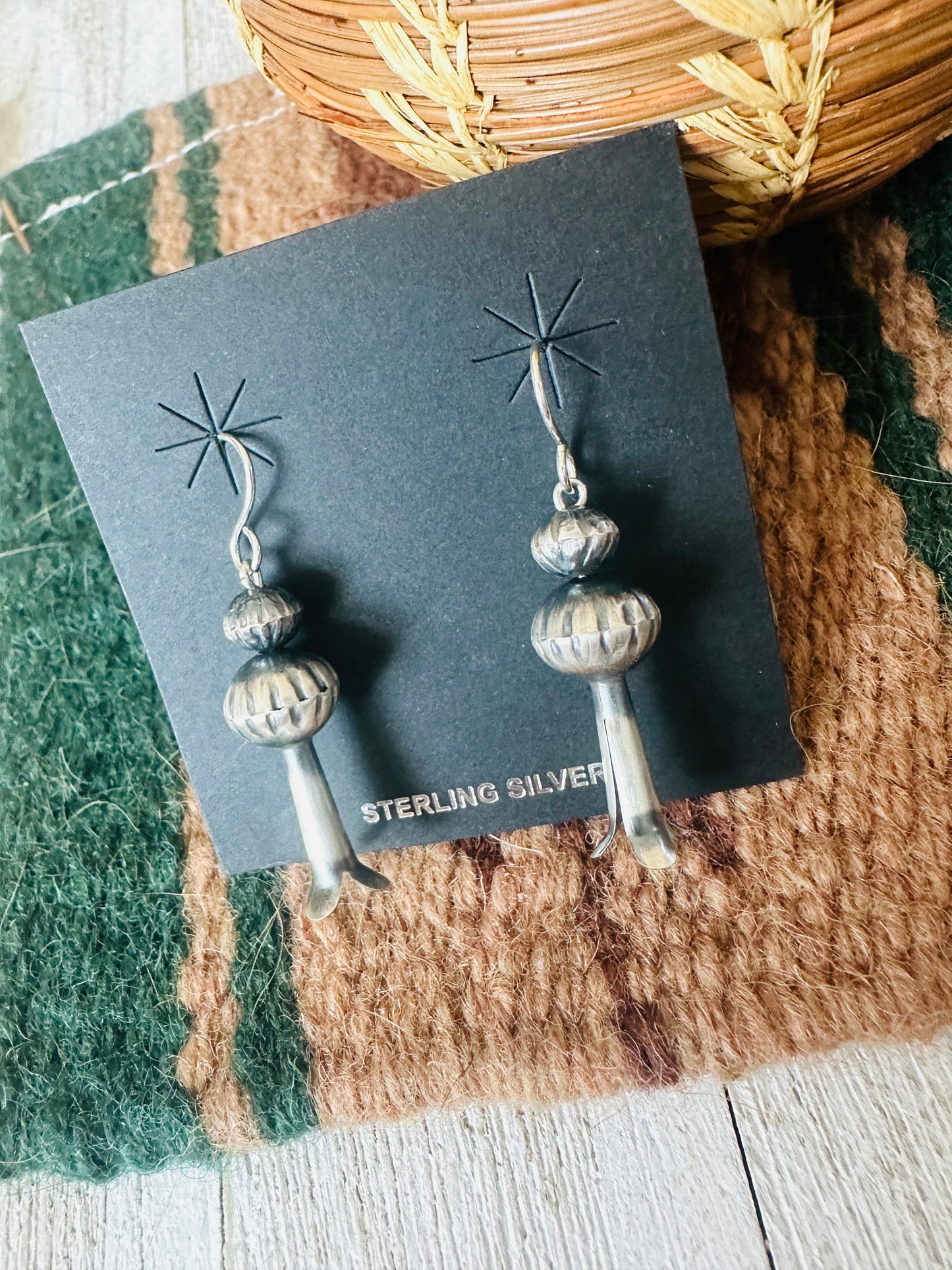 Navajo Sterling Silver Beaded Blossom Dangle Earrings