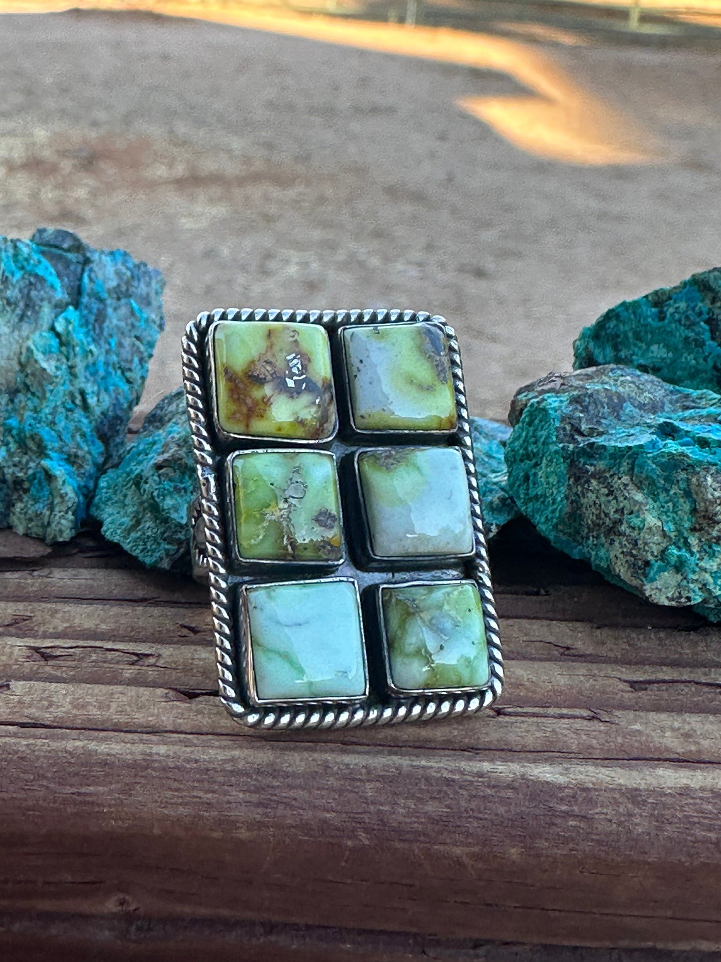 Handmade 6 Stone Palomino Turquoise & Sterling Silver Adjustable Ring