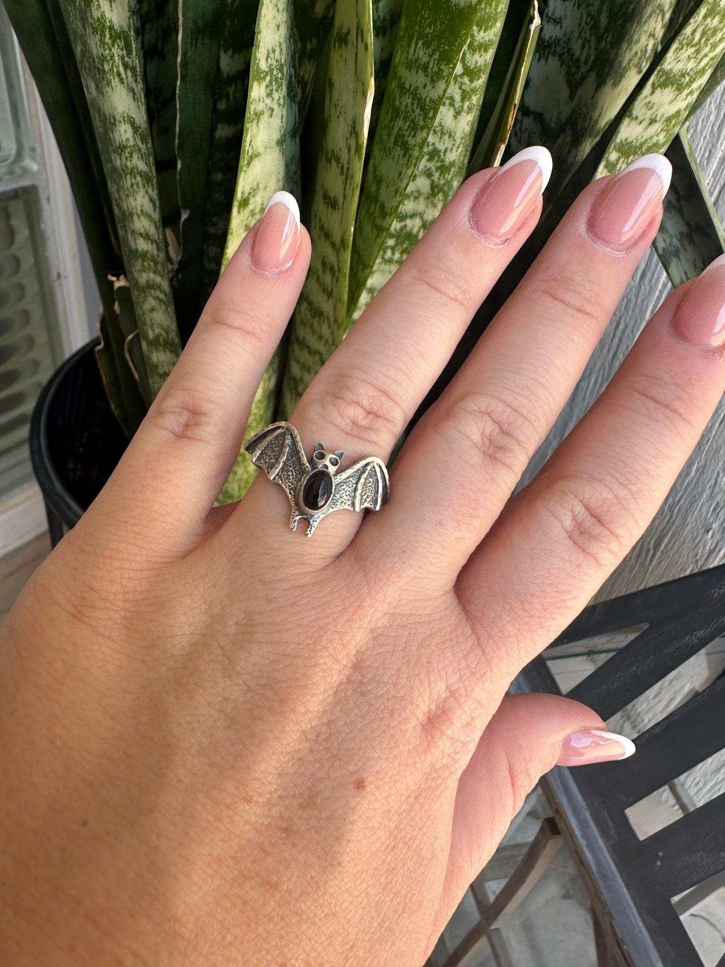 Beautiful Handmade Onyx And Sterling Silver Adjustable Single Stone BAT Ring STYLE 1