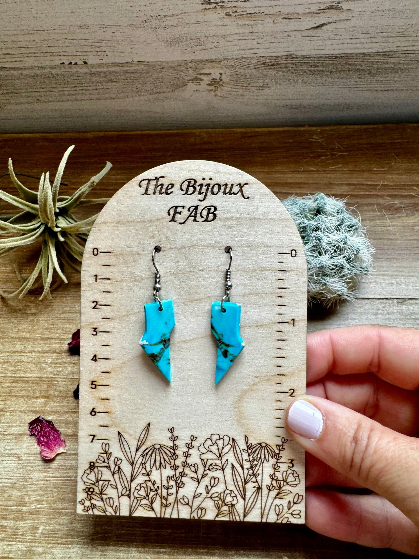 Turquoise thunder bolt slab earrings