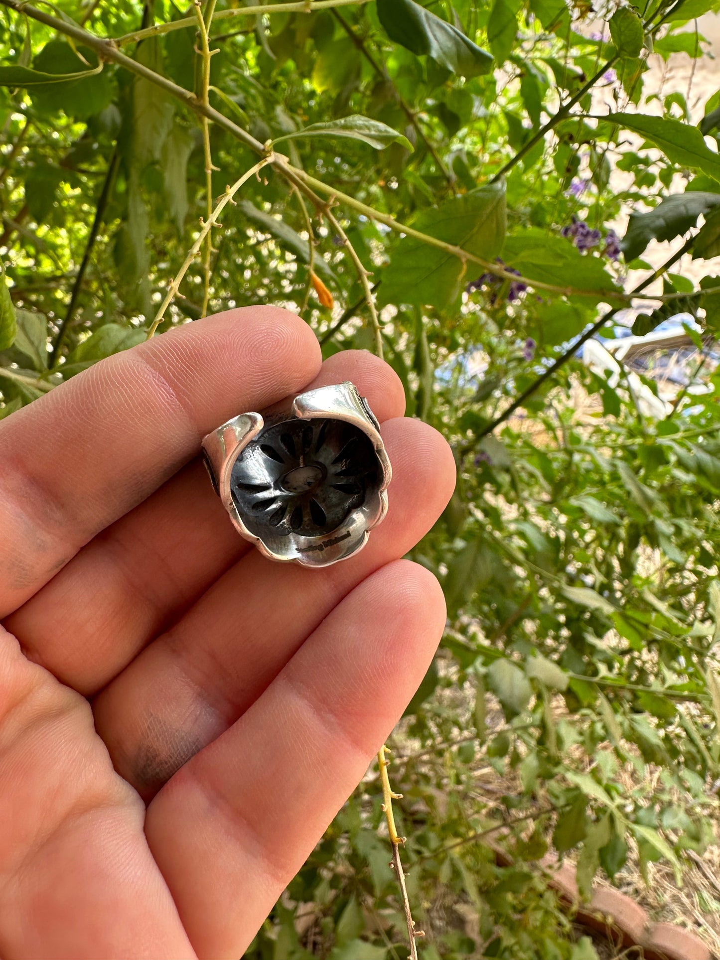 Beautiful Concho Handmade White Buffalo And Sterling Silver Adjustable Ring