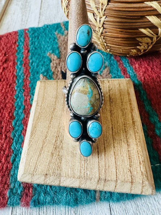 Navajo Ribbon Turquoise & Sterling Silver Ring Size 8