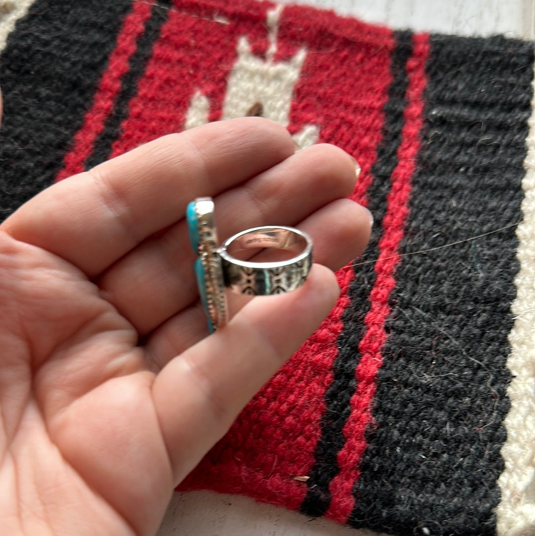 Beautiful Handmade Turquoise And Sterling Silver Adjustable Ring  Signed Nizhoni