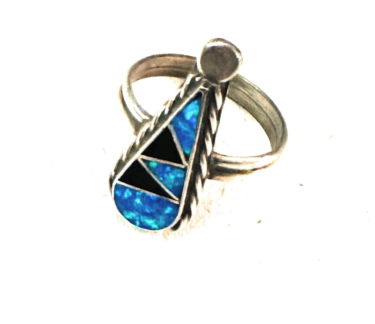 Navajo Sterling Silver, Opal & Onyx Inlay Ring