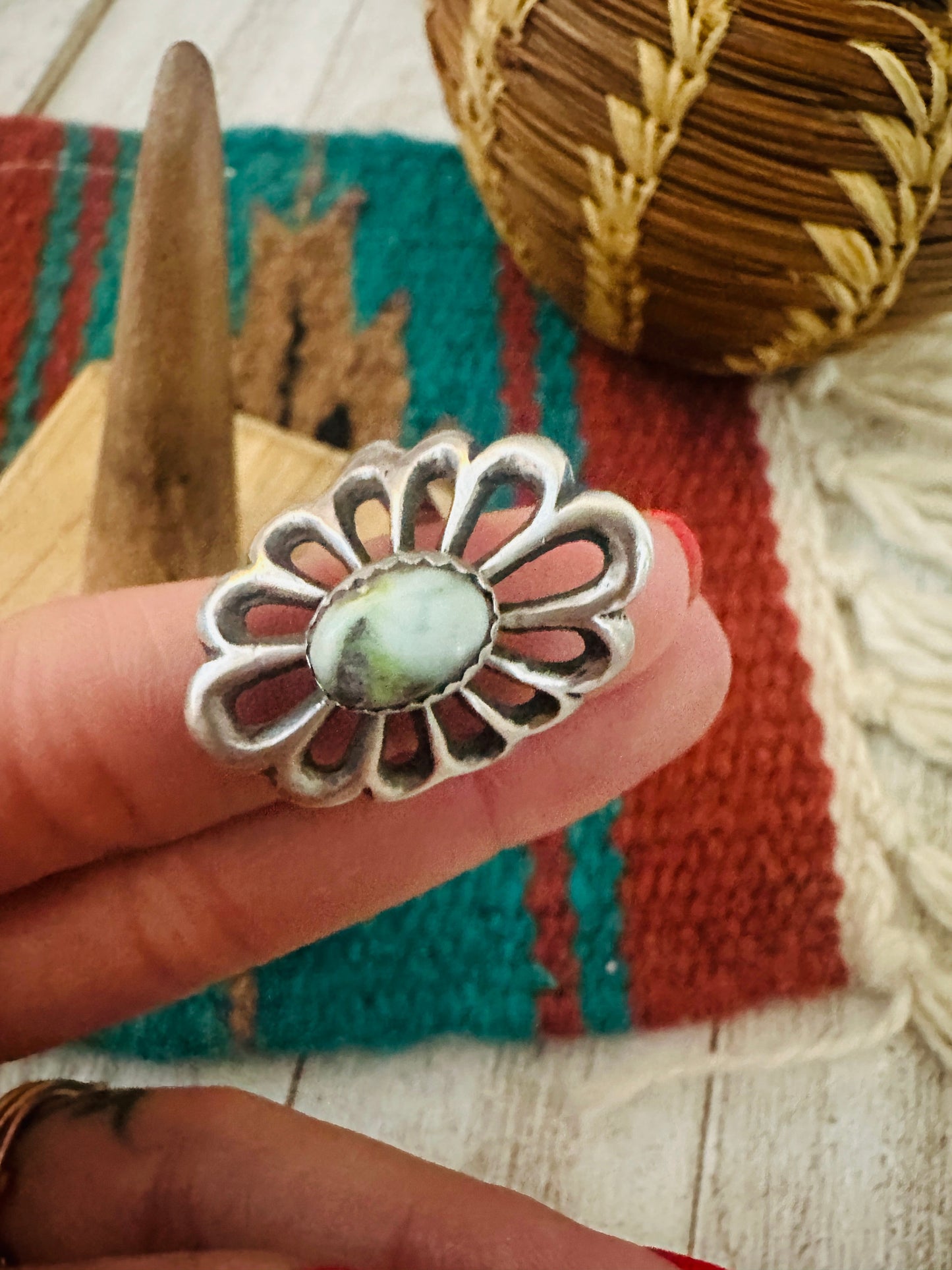 Navajo Sterling Silver & Palomino Turquoise Flower Ring