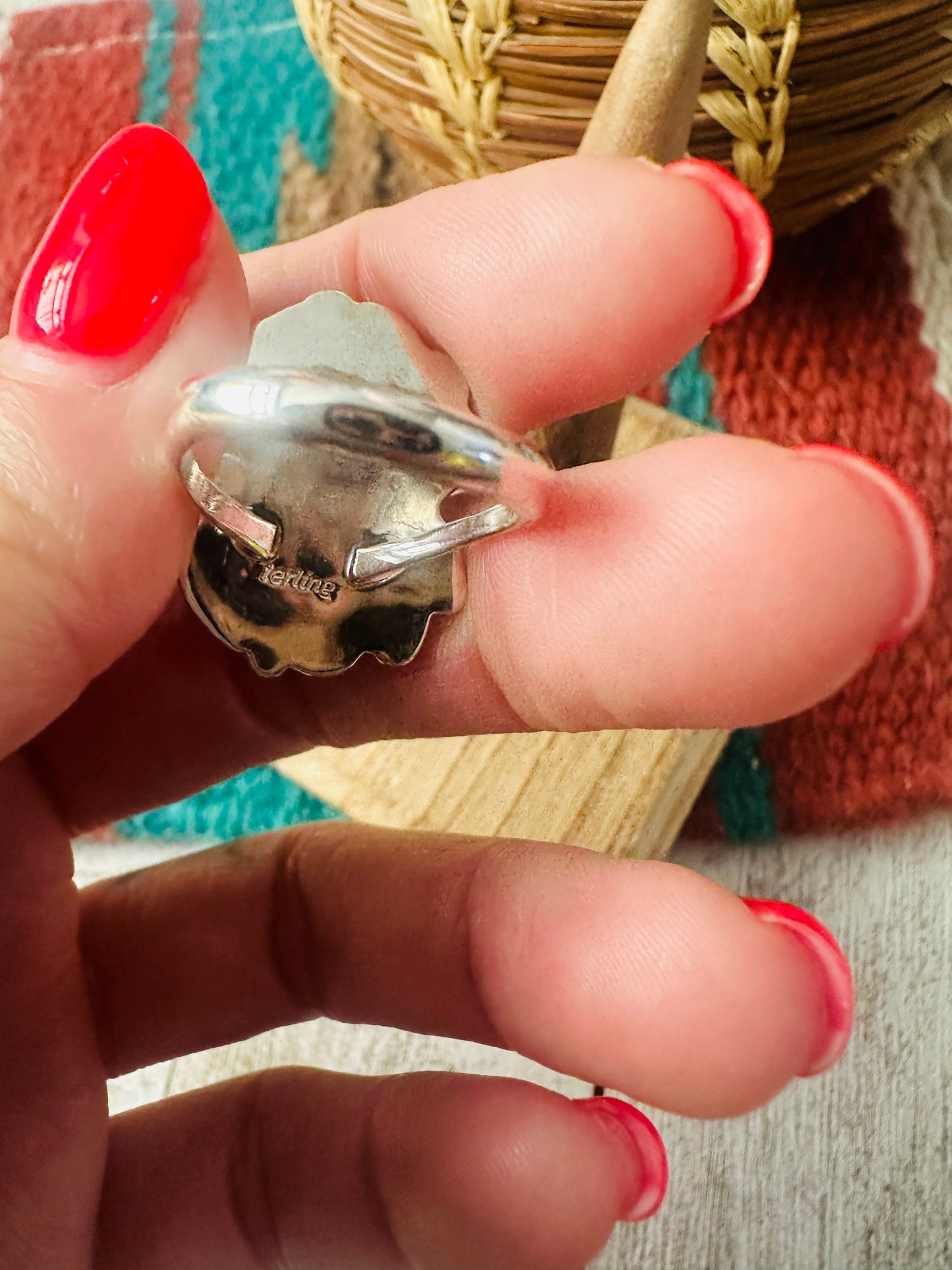 Navajo Coral & Sterling Silver Ring Size 6