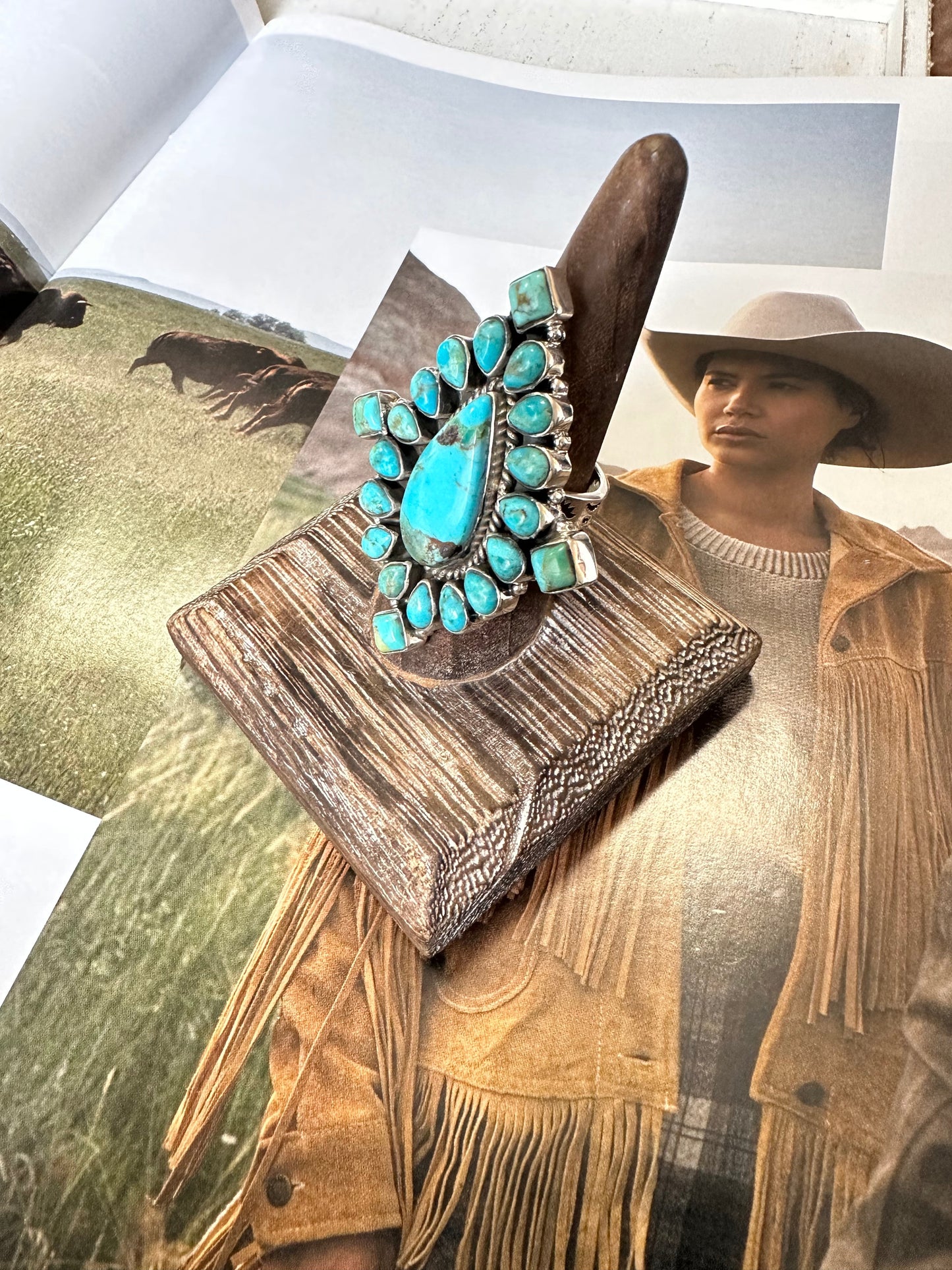 “The Maren” Nizhoni Turquoise & Sterling Silver Adjustable Cluster Ring