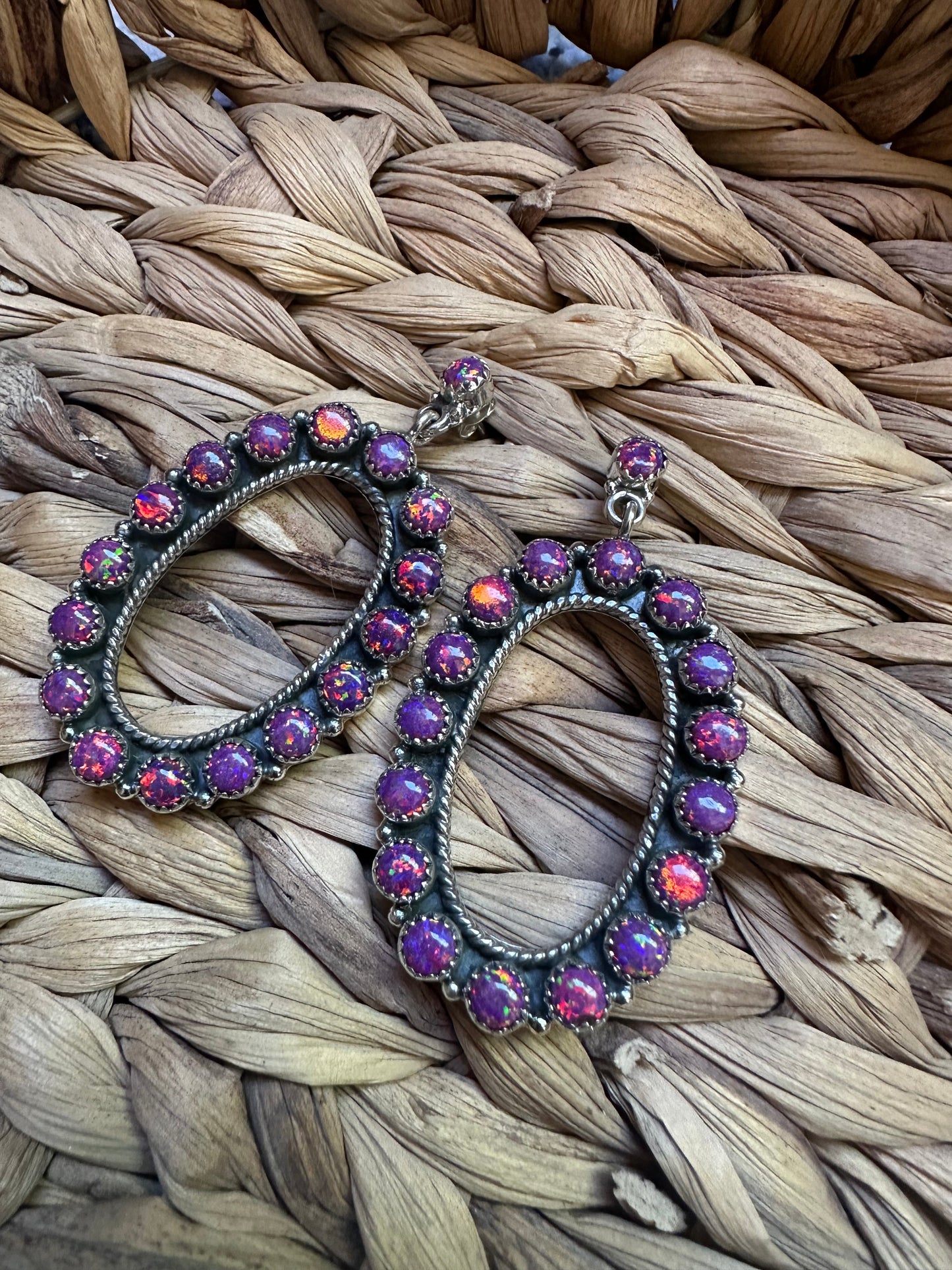 Coachella Handmade Dark Pink Fire Opal and Sterling Silver Statement Dangles