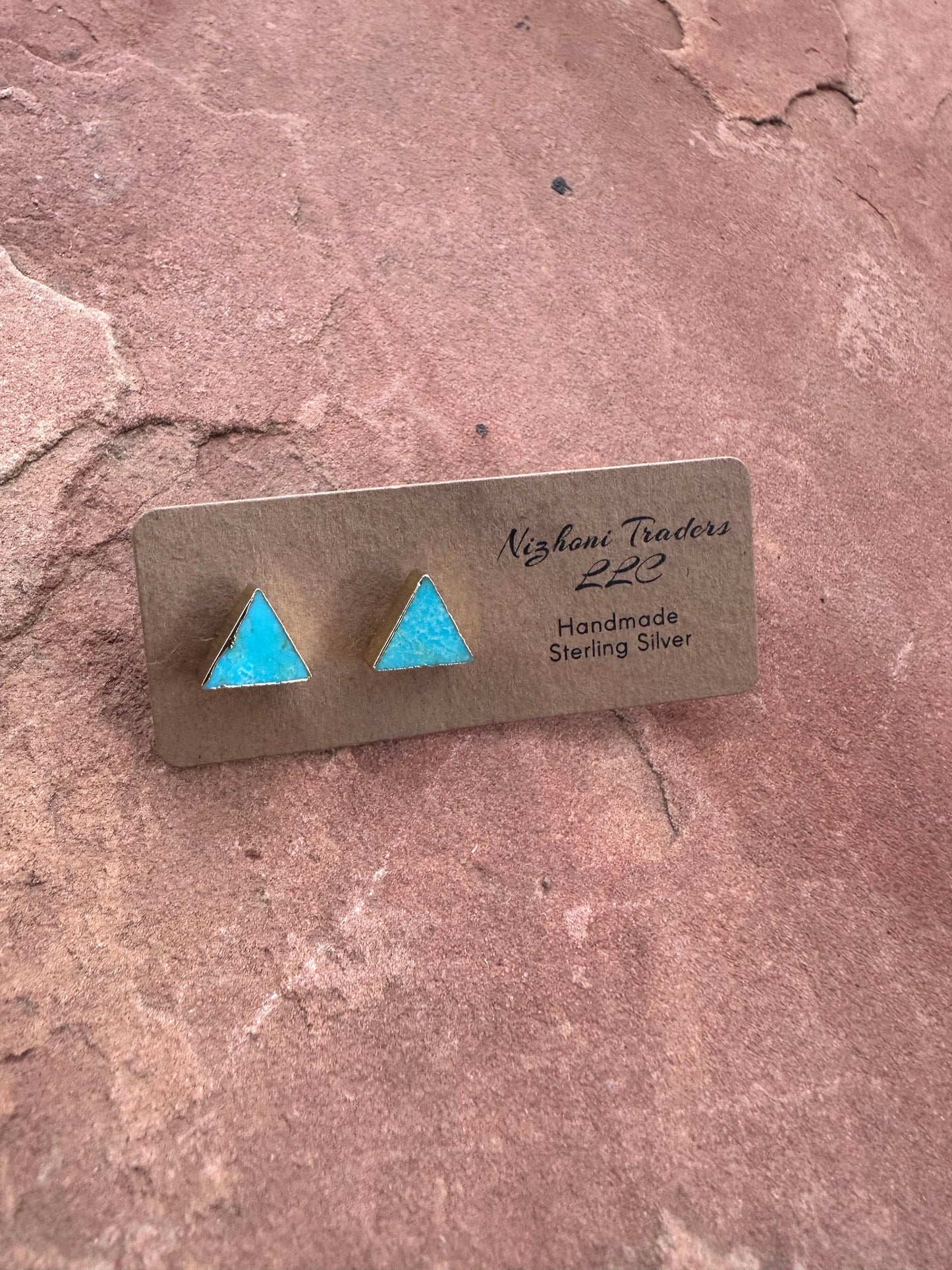 “The Golden Collection” Handmade 14k Gold Plated Natural Turquoise Triangle Stud Earrings