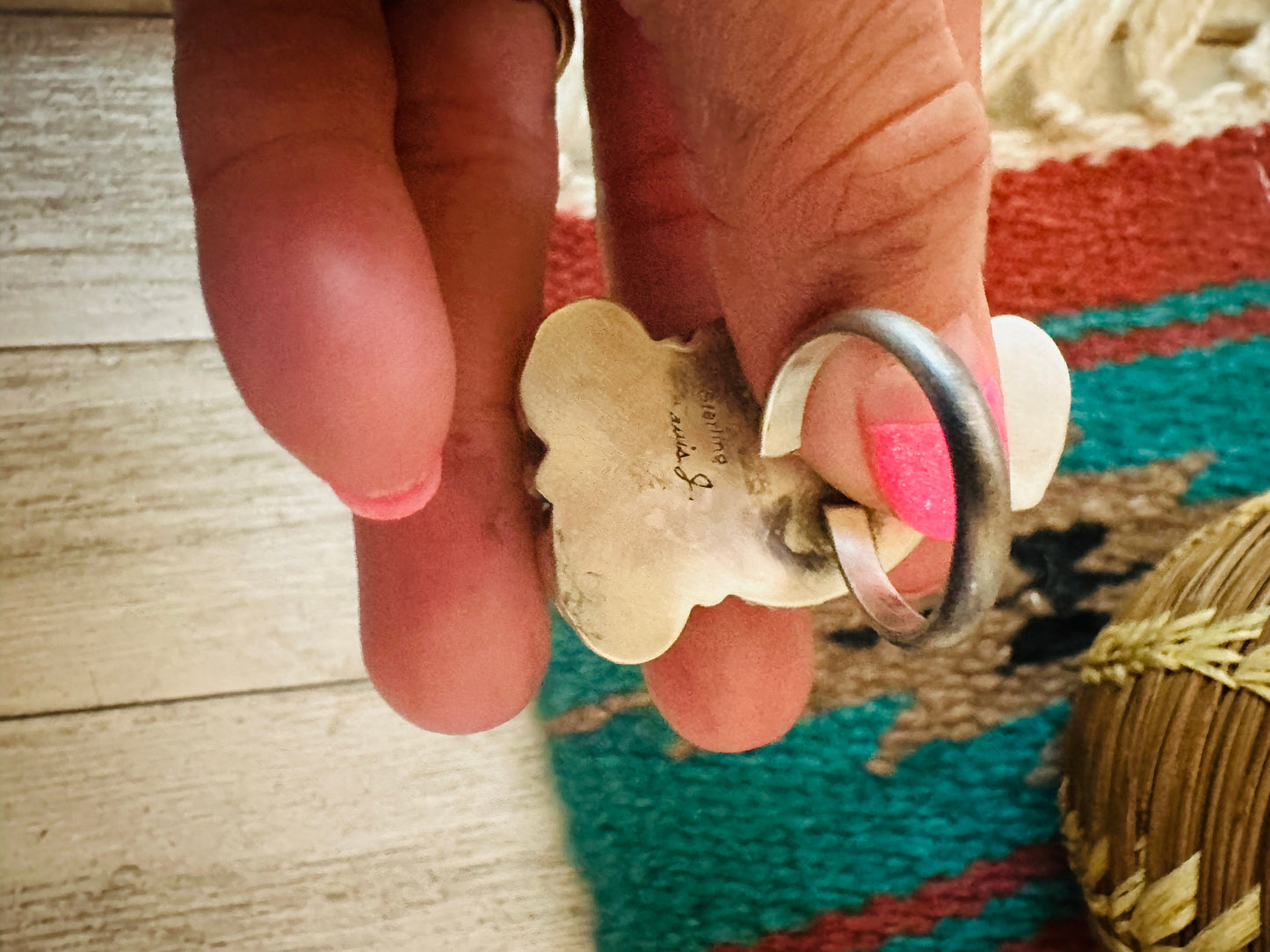 Navajo Ribbon Turquoise & Sterling Silver Adjustable Ring