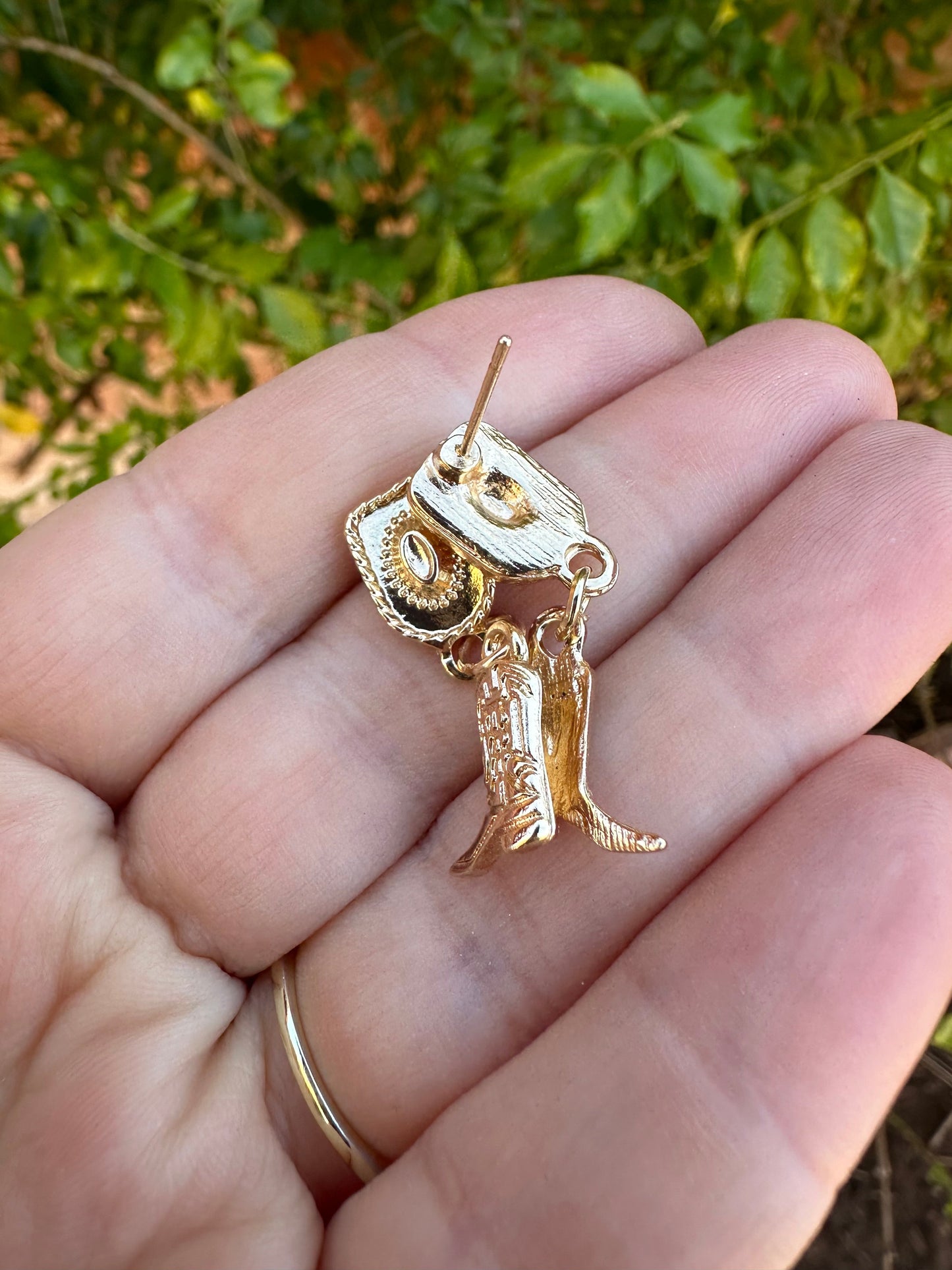 “The Golden Collection” Handmade 14k Gold Plated Cowboy Hat Cowboy Boot Dangle Earrings