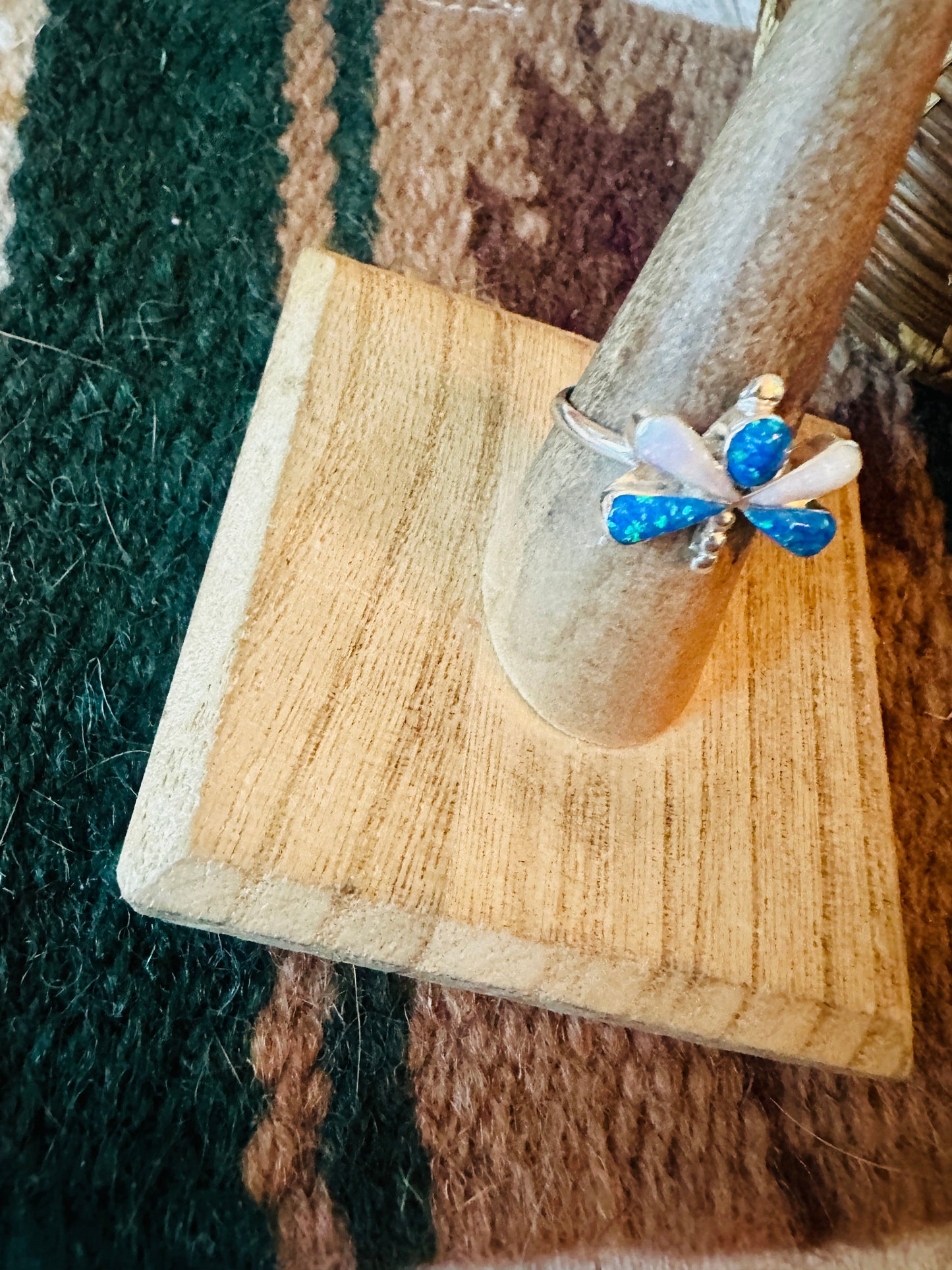 Navajo Sterling Silver, Blue & White Opal Dragonfly Ring