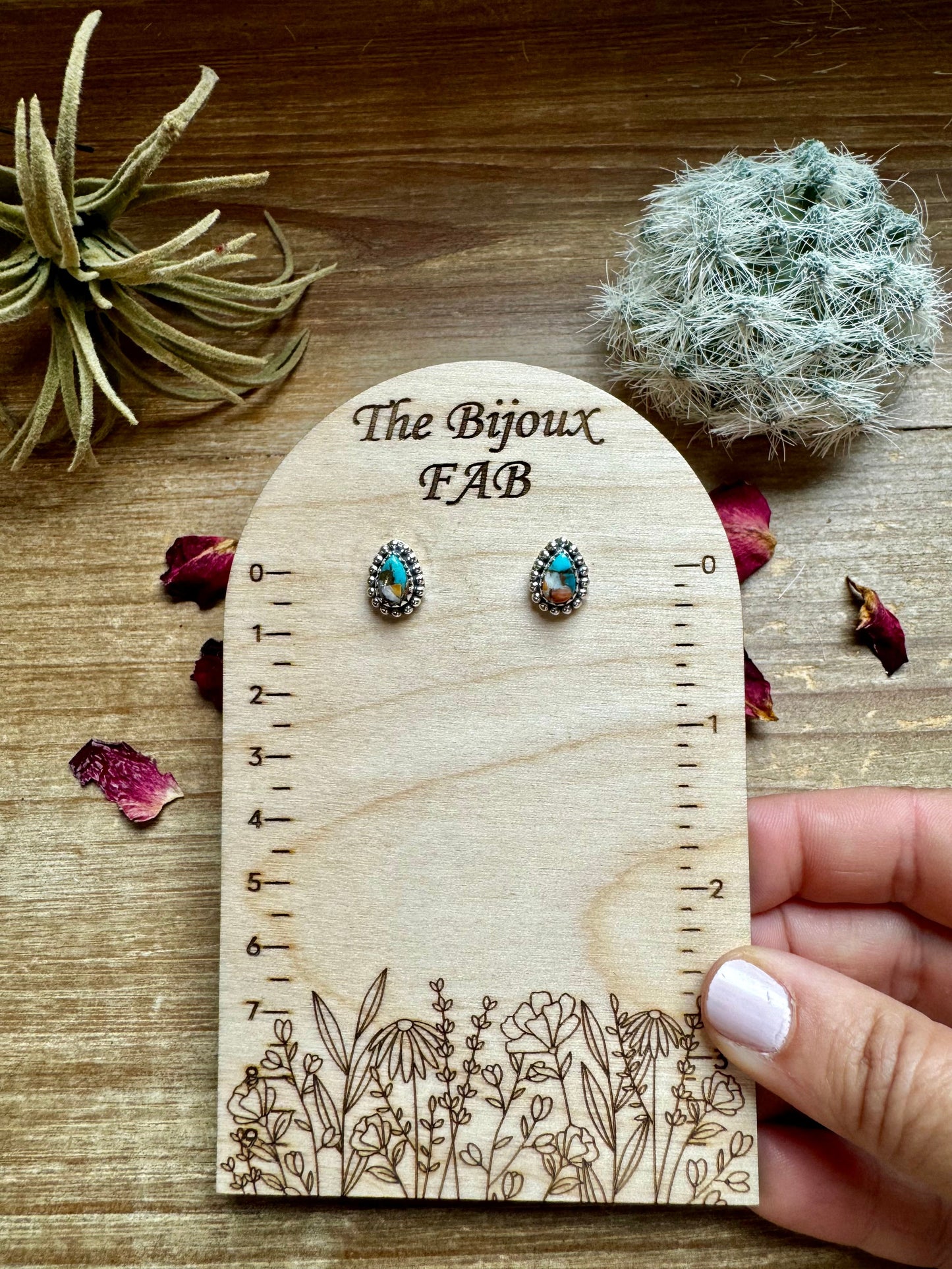 Teardrop Stud spiny and turquoise earrings