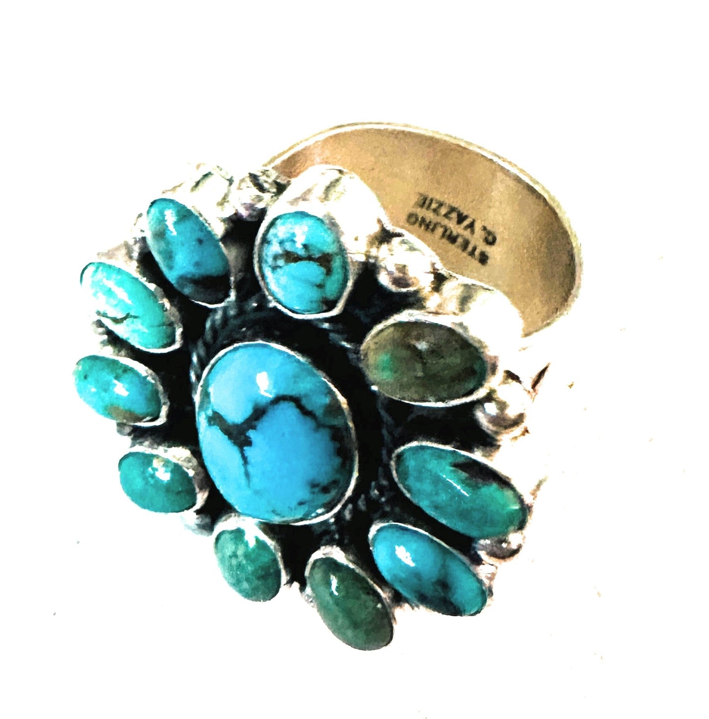 Navajo Sterling Silver & Turquoise Cluster Adjustable Ring