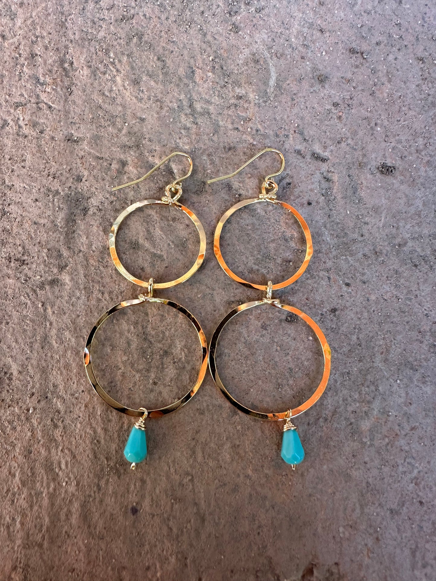 “The Golden Collection” Gypsy Rebel Handmade Turquoise Beaded & 14k Gold Plated Earrings