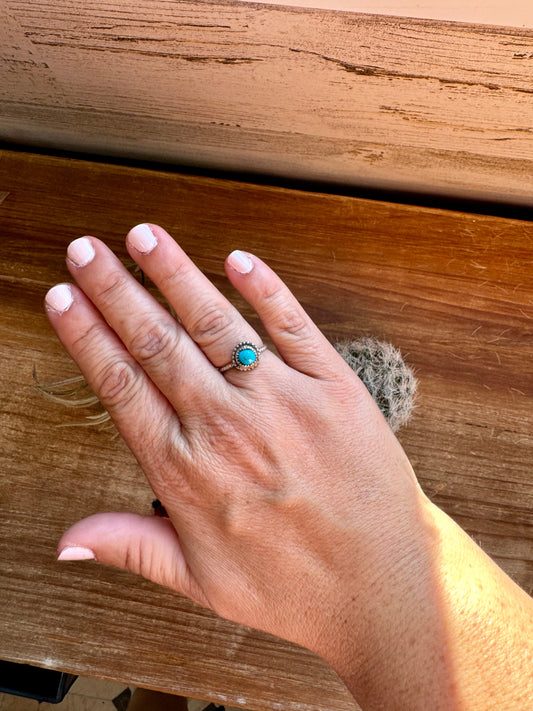 Ring size 6 1/2 - small turquoise and sterling silver