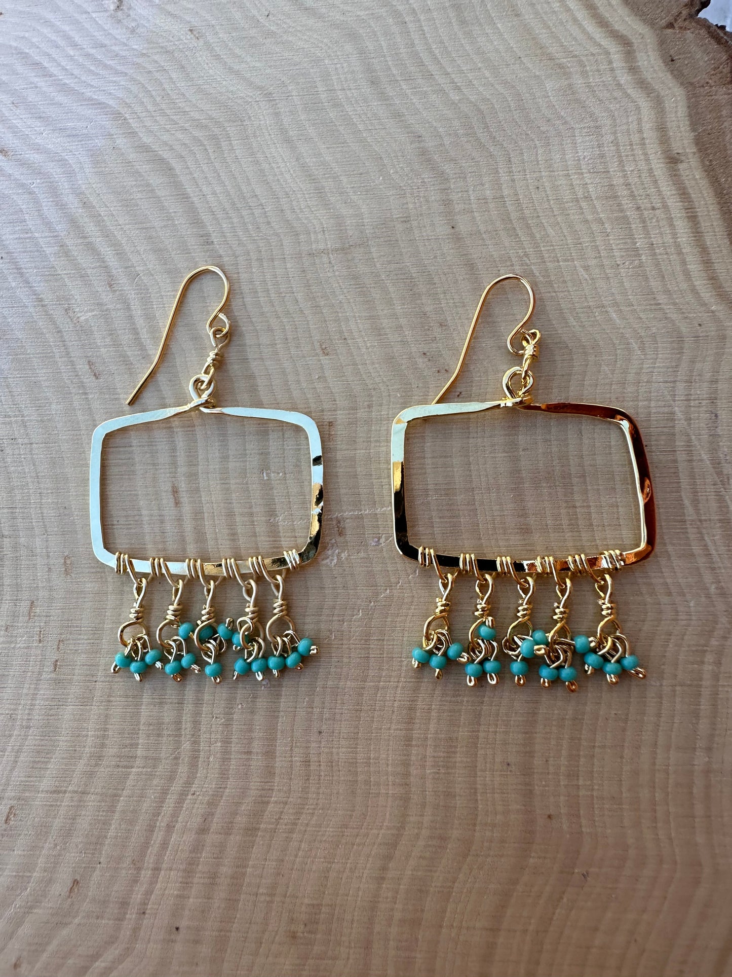 “The Golden Collection” Backyard Blues Handmade Turquoise Beaded & 14k Gold Plated Earrings