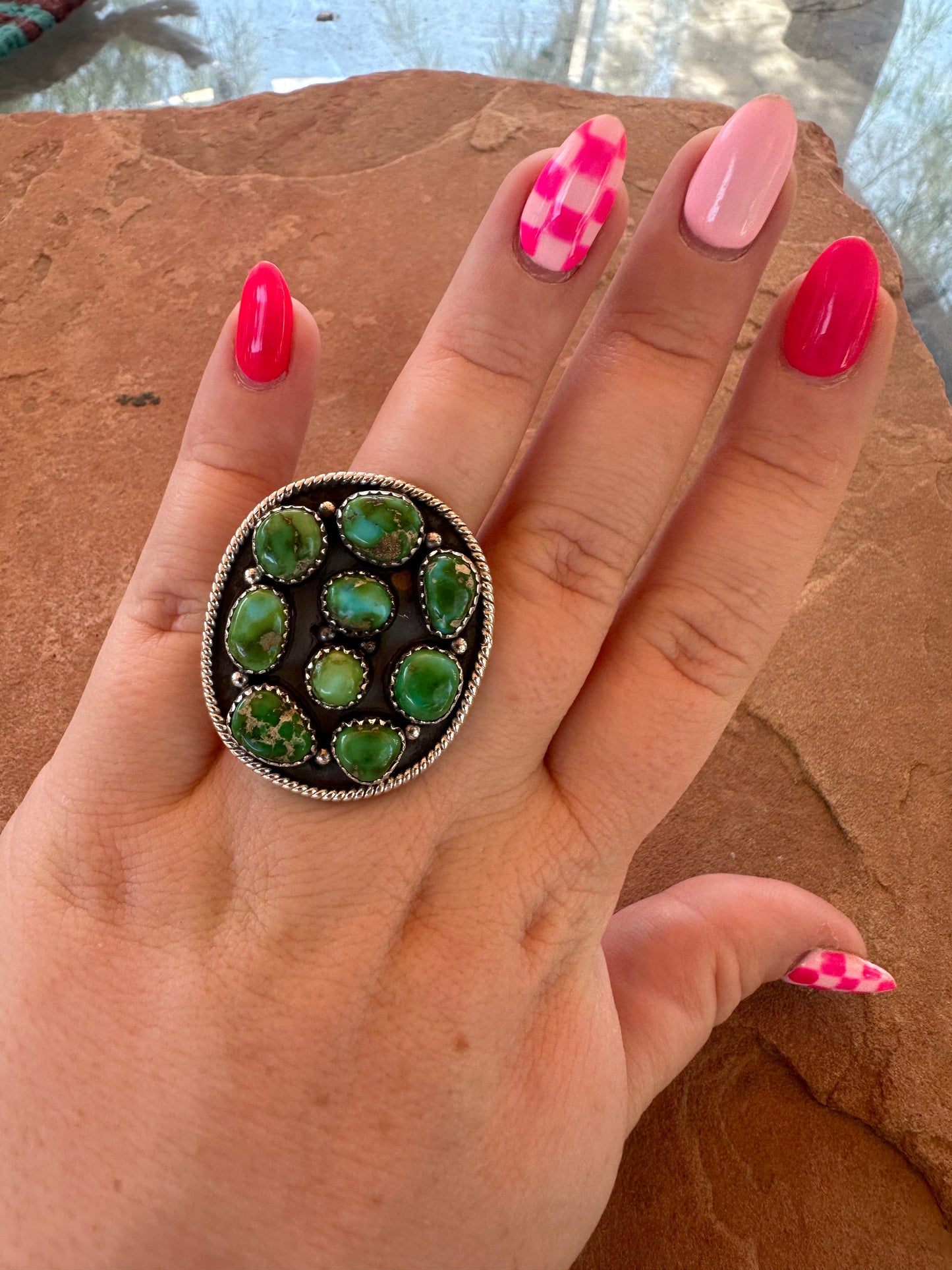 Beautiful Handmade Sonoran Turquoise And Sterling Silver Adjustable Ring