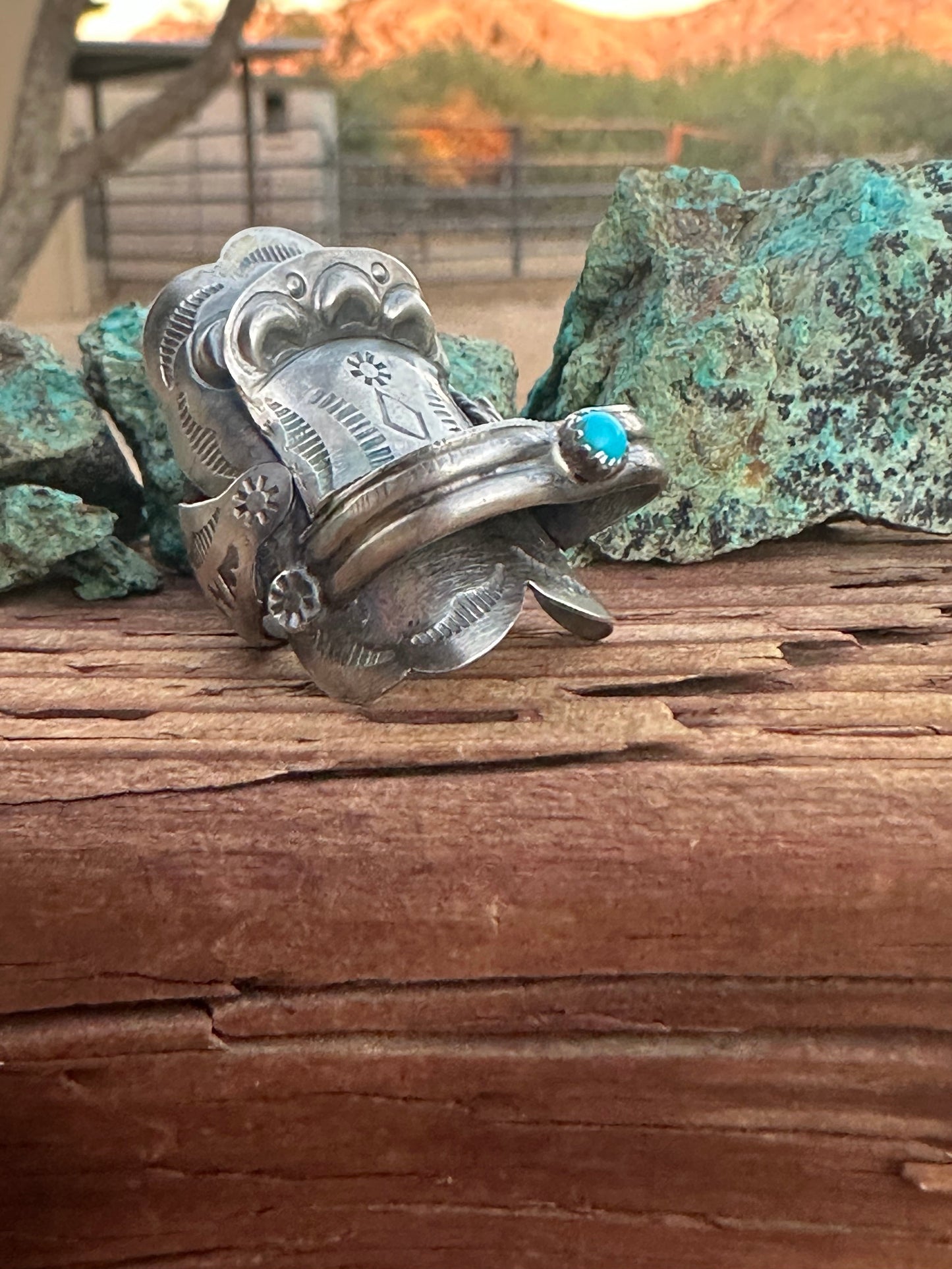 Navajo Tim Yazzie Sterling Silver and Turquoise Saddle Ring