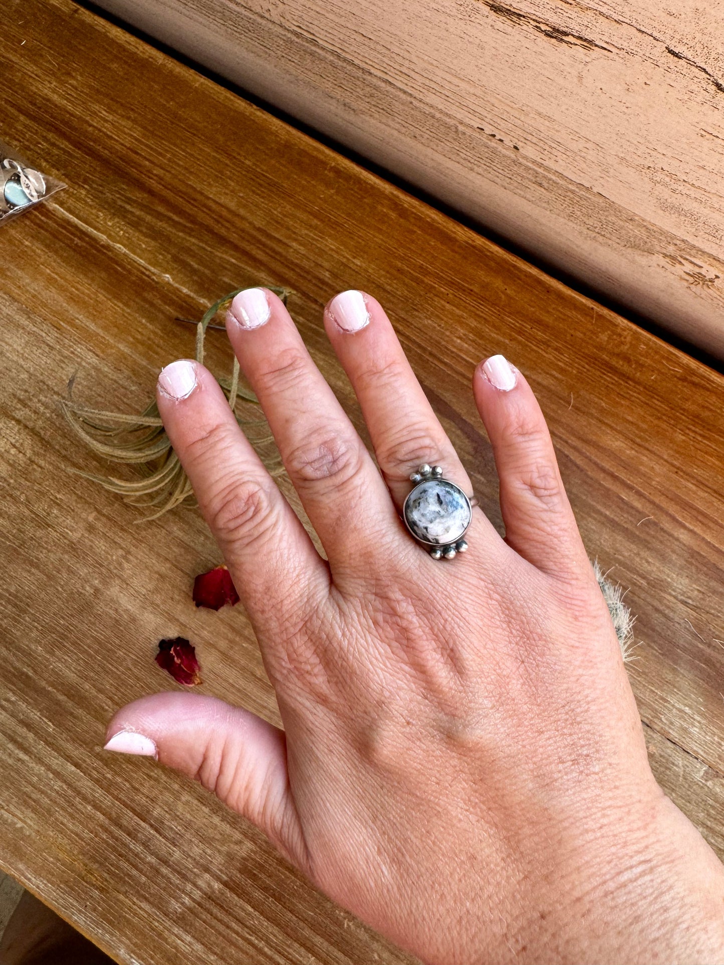 Ring size 8 -white buffalo and sterling silver