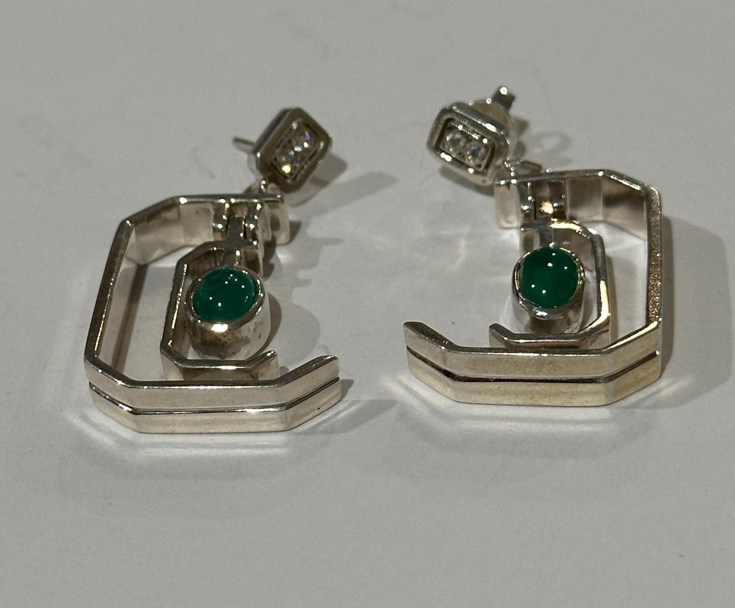 Colombian Emerald Earrings in Sterling Silver dangles 1ct set 3