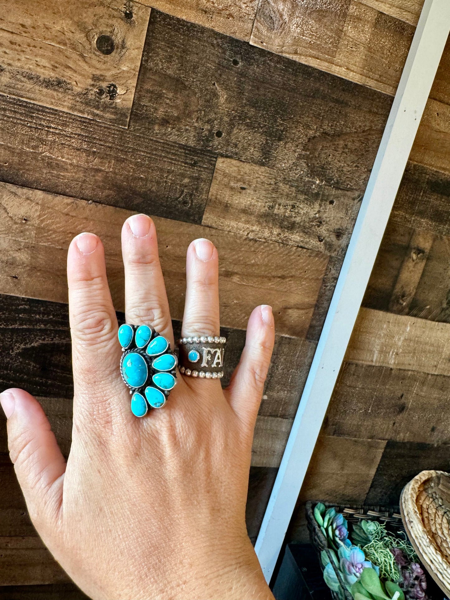 Ring - adjustable turquoise ring and sterling silver