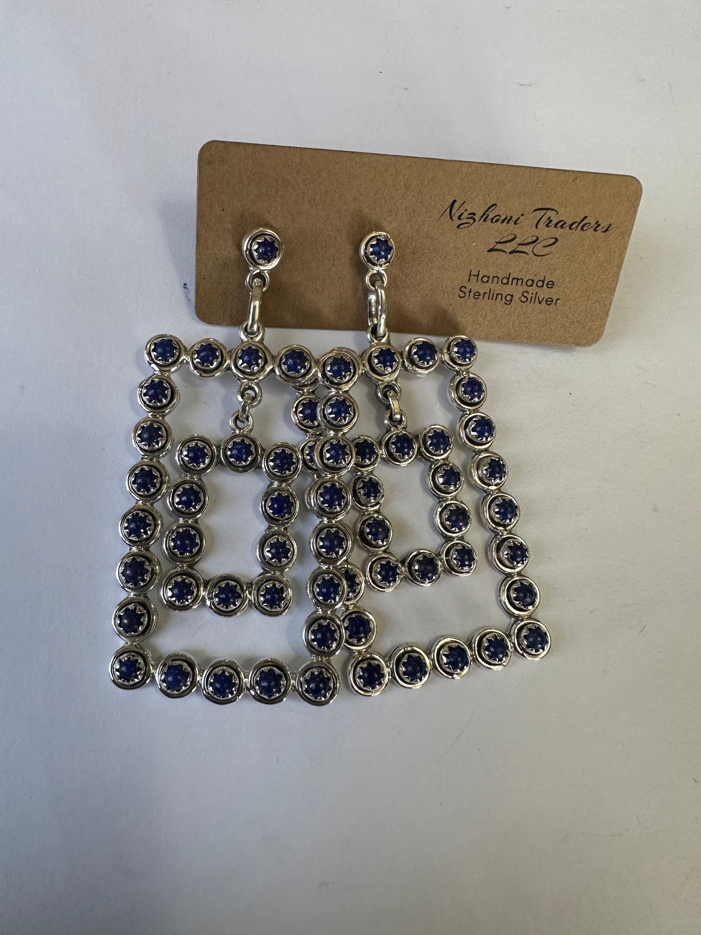 “Rodeo Queen” Nizhoni Sterling Silver & Blue Lapis Rectangle Dangle Earrings