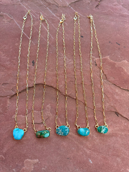 “The Golden Collection” THE JUPITER Handmade Natural Turquoise 14k Gold Plated Sterling Silver Necklace