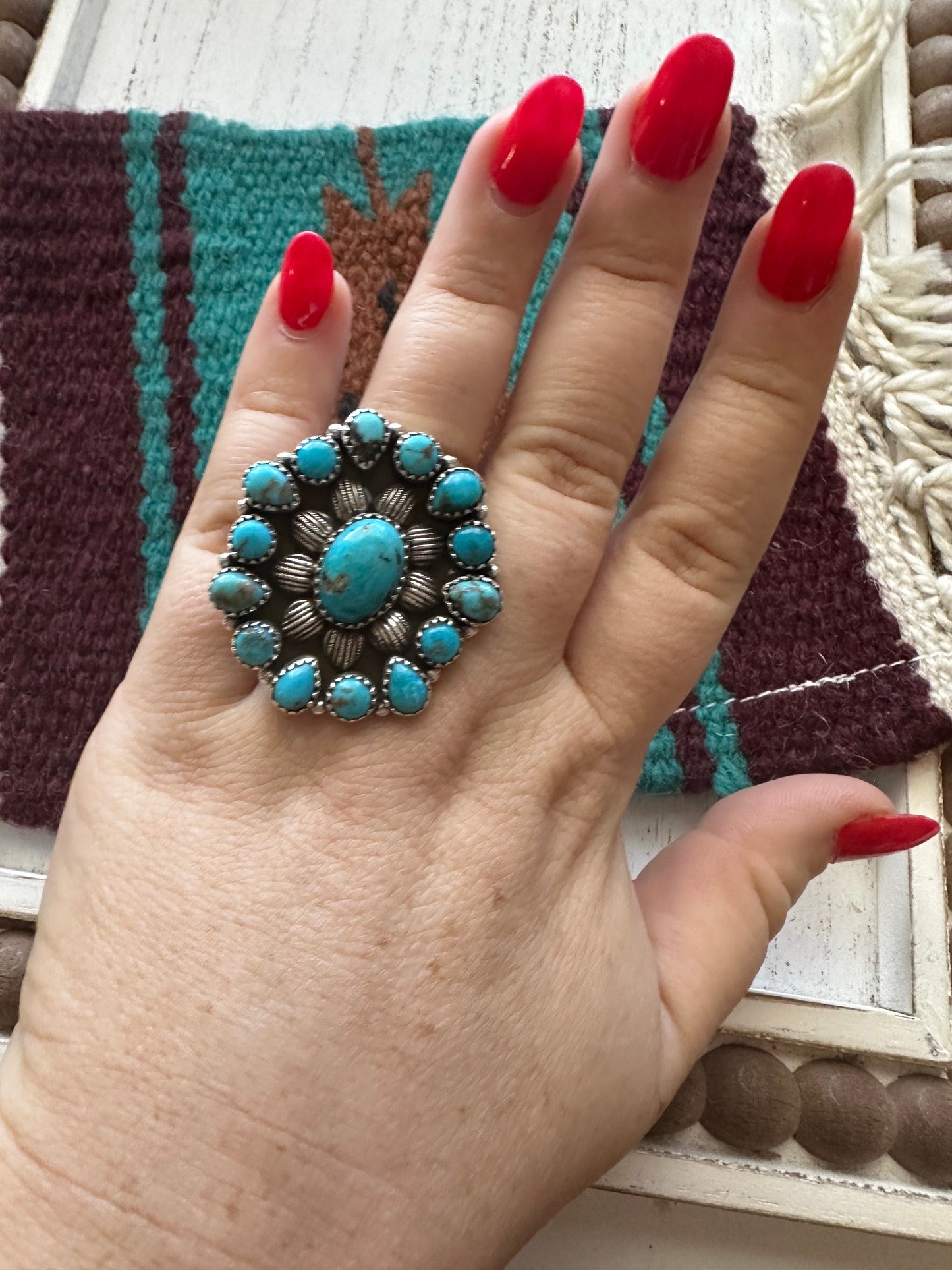 “Turquoise Bliss” Nizhoni Turquoise & Sterling Silver Adjustable Ring (Blue)