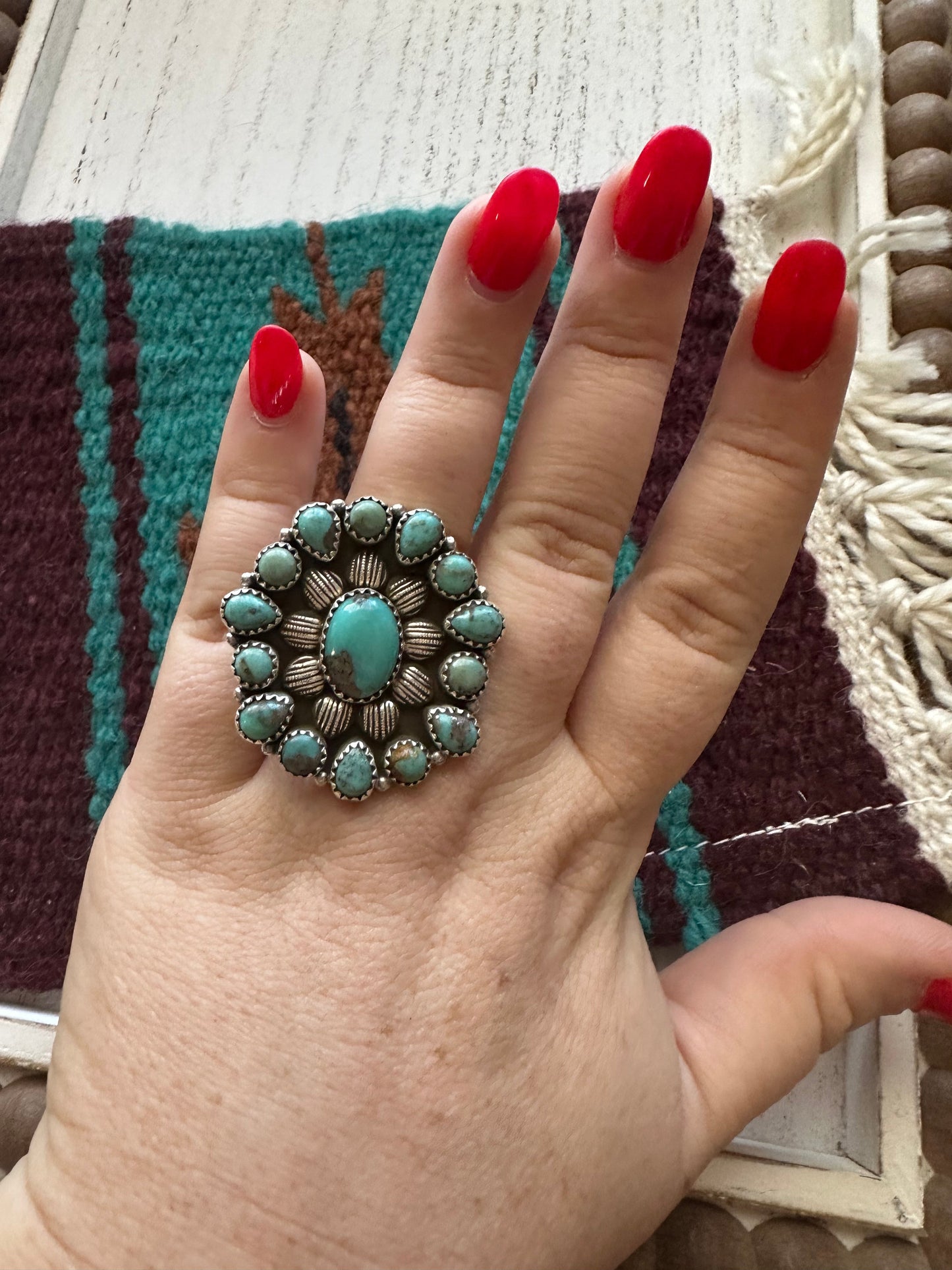 “Turquoise Bliss” Nizhoni Turquoise & Sterling Silver Adjustable Ring (Green)