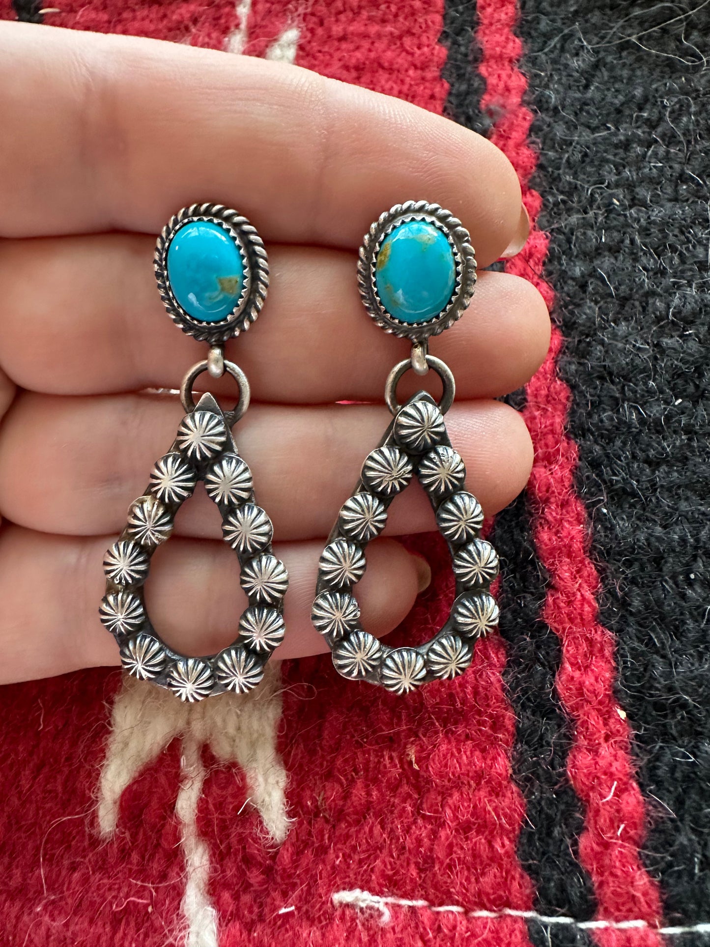 “Turquoise Spirit” Navajo Turquoise & Sterling Silver Dangle Earrings Signed