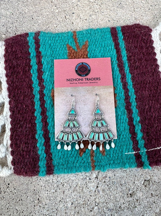 “Saguaro Bloom” Handmade Turquoise & Sterling Silver Dangle Earrings