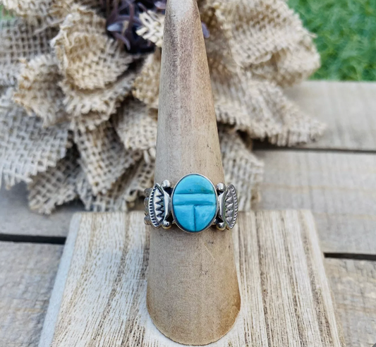 Navajo Sterling Silver & Turquoise Inlay Ring Size 6.25