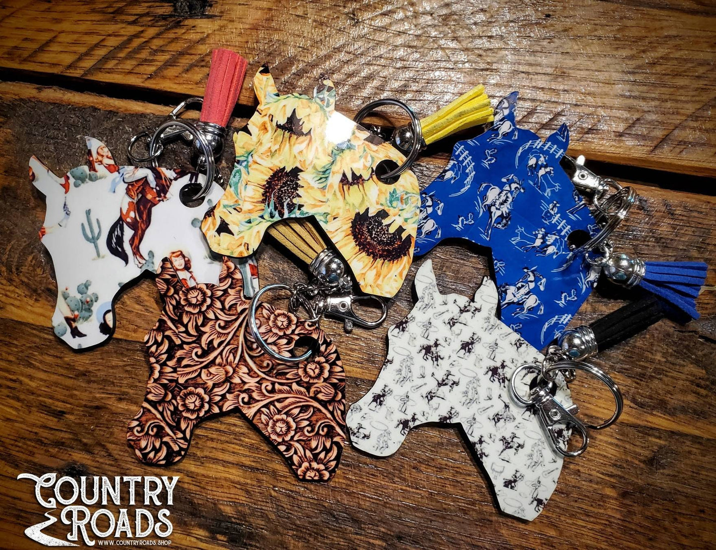 Horse Heads - Handmade Western Printed Wood Key Chains - Pick Your Style!