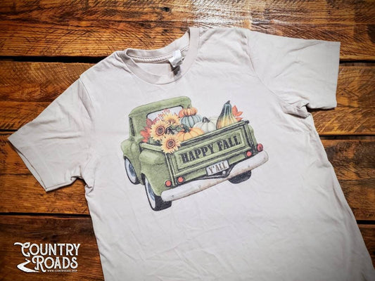 Youth Happy Fall Y'all Retro Truck - Toddler & Youth Sizes - Premium Extra Soft Vintage Fall Thanksgiving Tee Shirt