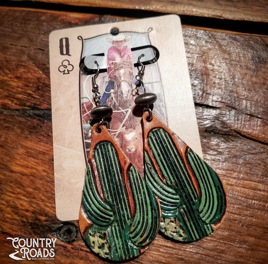 Handmade Genuine Tooled Leather Earrings