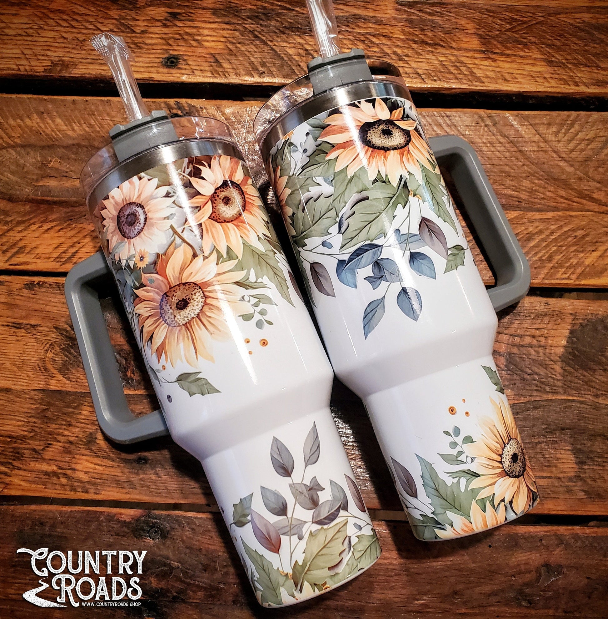 Sunflower Printed 40oz Insulated Tumbler with Handle