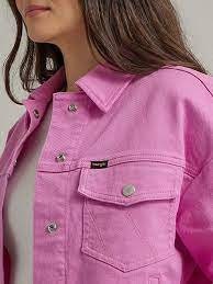 NEW Genuine Wrangler Women's Distressed Crop Denim Shacket - Berry