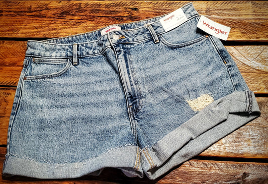 NEW Genuine Wrangler Women's Retro High Rise Distressed Denim Shorts